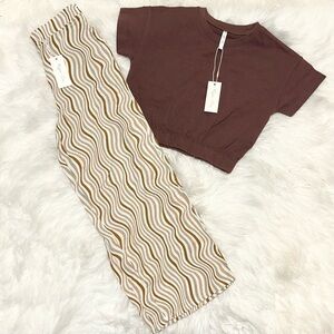 Rylee + Cru Tan and Cream Wavy Pattern Pants and Crop top SET 6-8Y